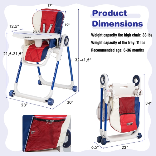 Babyjoy Baby High Chair Foldable Feeding Chair w/ 4 Lockable Wheels Pink\Black\Colorful\Green