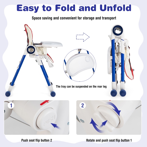 Babyjoy Baby High Chair Foldable Feeding Chair w/ 4 Lockable Wheels Pink\Black\Colorful\Green