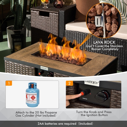 Ensemble avec table à foyer au propane en rotin de 32 x 20&nbsp;po de Costway, réservoir de table d'appoint et 40&nbsp;000&nbsp;BTU de housse