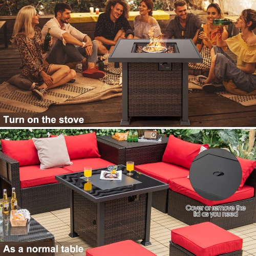 Costway 32" Propane Fire Pit Table 50,000 BTU Square Firepit Heater w/ Lava Rocks Cover