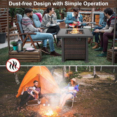 Costway 32" Propane Fire Pit Table 50,000 BTU Square Firepit Heater w/ Lava Rocks Cover