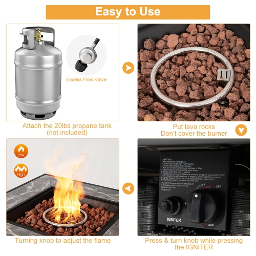 Costway 35" Propane Gas Fire Pit Table Patio PE Wicker Rattan w/ Lava Rocks PVC Cover