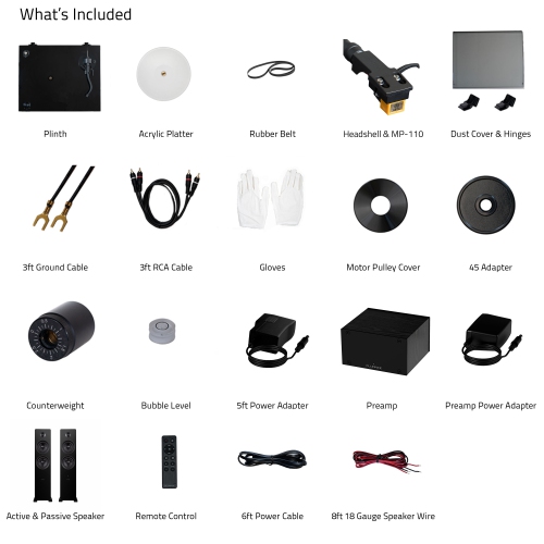 Tourne-disque haute fidélité RT85N Reference de Fluance, préamplificateur phono PA10 et haut-parleurs colonne amplifiés Ai81 Elite
