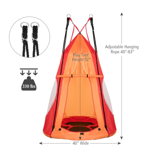 Gymax 40'' Kids Hanging Chair Swing Tent Set Hammock Nest Pod Seat