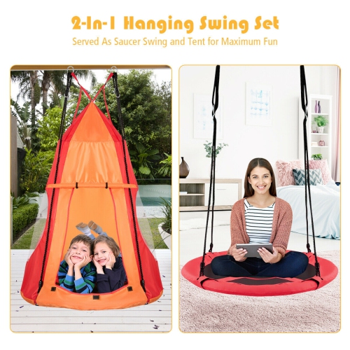 Gymax 40'' Kids Hanging Chair Swing Tent Set Hammock Nest Pod Seat
