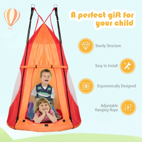 Gymax 40'' Kids Hanging Chair Swing Tent Set Hammock Nest Pod Seat