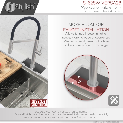 STYLISH 28 inch Workstation 60/40 Double Bowl Undermount 16 Gauge Stainless Steel Kitchen Sink with Accessories included