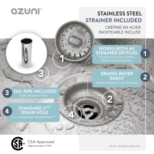 AZUNI Calais Dual Mount 22" Single-Bowl Stainless Steel Utility Laundry Sink C122
