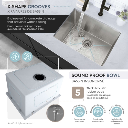 AZUNI Calais Dual Mount 22" Single-Bowl Stainless Steel Utility Laundry Sink C122