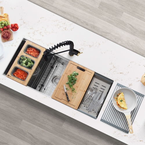 STYLISH 42 inch Workstation 70/30 Double Bowl Undermount 16 Gauge Stainless Steel Kitchen Sink with Accessories included