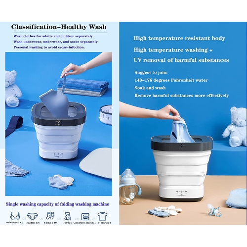new Upgraded Portable Foldable Washing Machine, upgraded power, UV light, Washer and Drain Basket, good for Home Travel Baby Cloth Adult Underwear