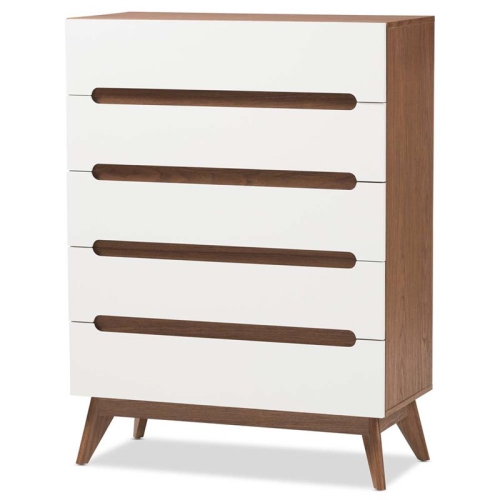 BAXTON STUDIO  Calypso 5 Drawer Chest In And Walnut In White
