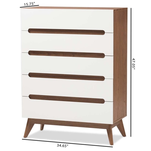 Baxton Studio Calypso 5 Drawer Chest in White and Walnut