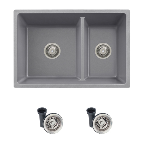 STYLISH 27 inch Double Bowl 60/40 Dual Mount Composite Granite Kitchen Sink Gray S-827L