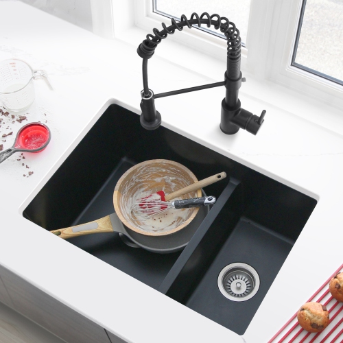 STYLISH 27 inch Double Bowl 60/40 Dual Mount Composite Granite Kitchen Sink Black S-827N