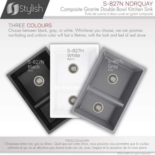 STYLISH 27 inch Double Bowl 60/40 Dual Mount Composite Granite Kitchen Sink Black S-827N