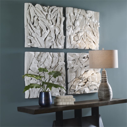 Uttermost Rio Coastal Teak Wood Wall Decor in White Washed Finish