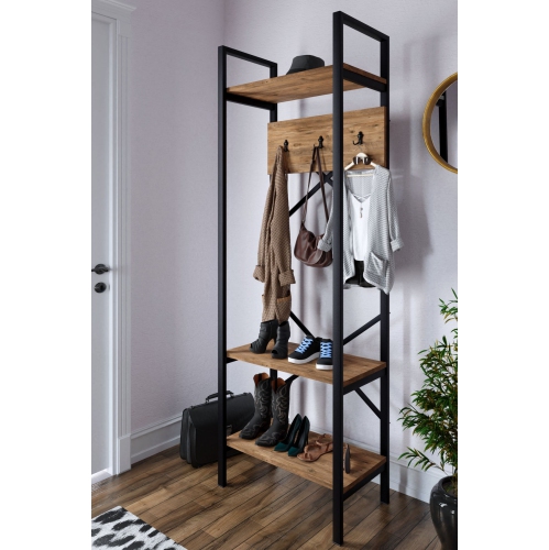 Tinnymod Coat Rack, Hall Tree with Shoe Bench for Entryway, 3-in-1 Design