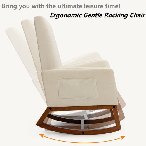 Chaise berçante mi-siècle confortable à dossier haut de TopBuy, beige