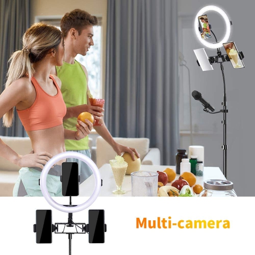 Strong Ring Light with Stand, 3 Phone Holders, Remote Control, Dimmable Ring Light