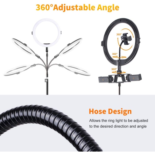 Strong Ring Light with Stand, 3 Phone Holders, Remote Control, Dimmable Ring Light