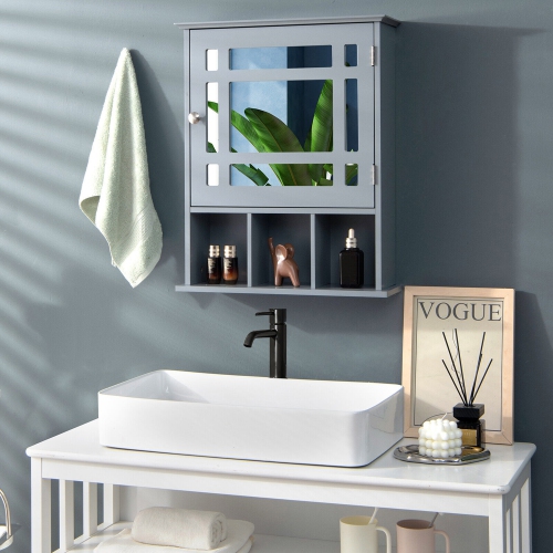 Gymax Mirrored Medicine Cabinet Bathroom Wall Mounted Storage W/Adjustable Shelf