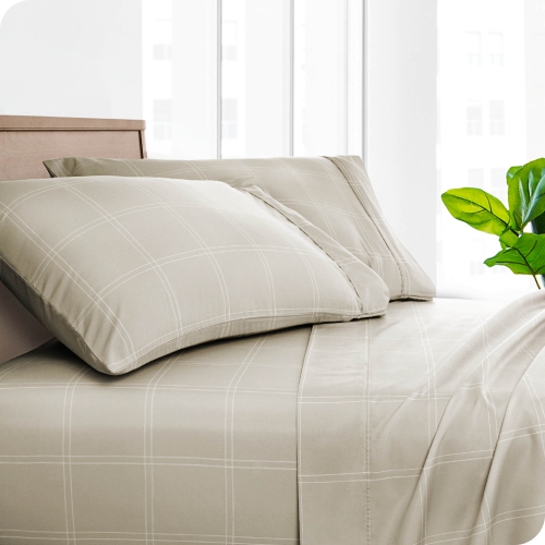 Bare Home Premium 1800 Ultra-Soft Microfiber Pillowcase Set - Double Brushed - Hypoallergenic - Wrinkle Resistant - Modern Plaid - Stone/White, King