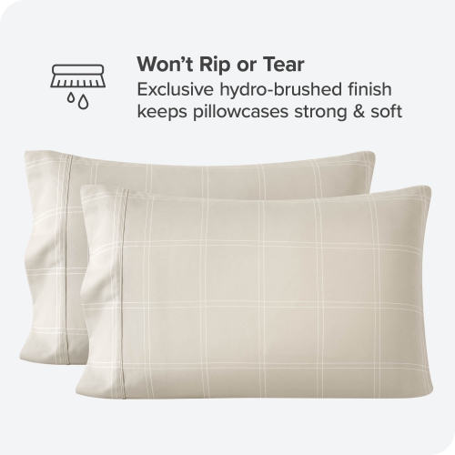 Bare Home Premium 1800 Ultra-Soft Microfiber Pillowcase Set - Double Brushed - Hypoallergenic - Wrinkle Resistant - Modern Plaid - Stone/White, King