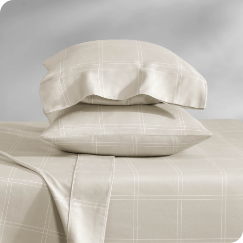 BARE HOME  Premium 1800 Ultra-Soft Microfiber Pillowcase Set - Double Brushed - Hypoallergenic - Wrinkle Resistant - Modern Plaid - Stone/white