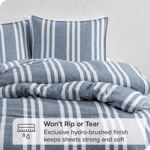 Bare Home Duvet Cover and Sham Set - Premium 1800 Ultra-Soft Brushed Microfiber - Hypoallergenic, Easy Care, Wrinkle Resistant - Stripe - Heather