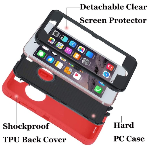 【CSmart】 Anti-Drop Triple 3 Layers Shockproof Heavy Duty Defender Hard Case for iPhone 7 Plus / iPhone 8 Plus, Red