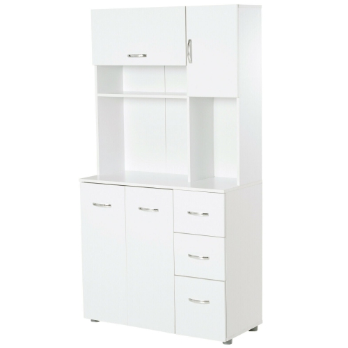 HOMCOM 66" Kitchen Storage Cabinet Microwave Oven Stand Pantry w/3 Drawers,White