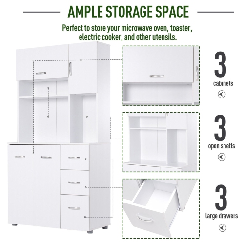 HOMCOM 66" Kitchen Storage Cabinet Microwave Oven Stand Pantry w/3 Drawers,White