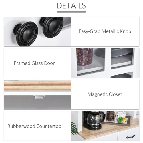 Coastal Style Kitchen Buffet and Microwave Hutch w/ Storage Cabinet & Drawer