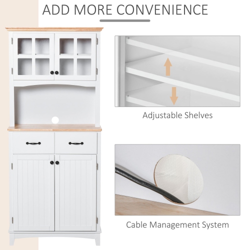 Coastal Style Kitchen Buffet and Microwave Hutch w/ Storage Cabinet & Drawer