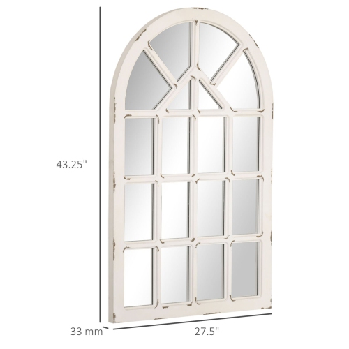 HOMCOM 43x27.5 inch Wall Mirror, Arch Window Mirror for Bedroom, Rustic White