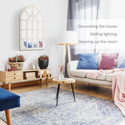 HOMCOM 43x27.5 inch Wall Mirror, Arch Window Mirror for Bedroom, Rustic White