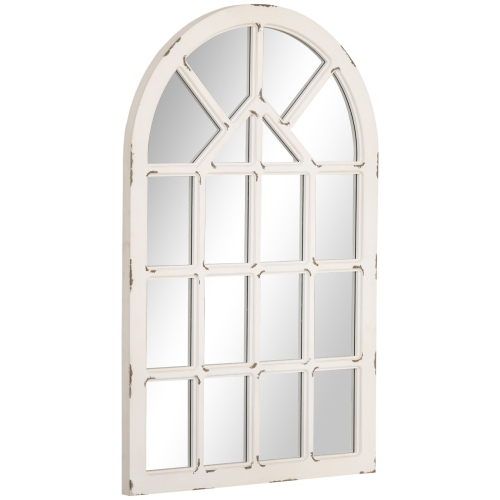 HOMCOM 43x27.5 inch Wall Mirror, Arch Window Mirror for Bedroom, Rustic White