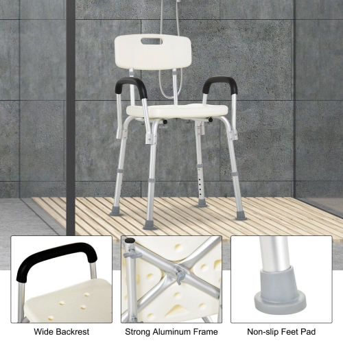 Adjustable Medical Shower Chair Quick Release Bathtub w/ Arm Backrest