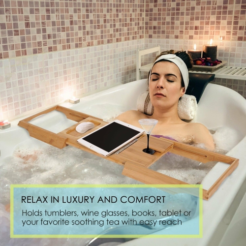 Bathtub Caddy Shelf Bath Tub Holder Bathroom Tray Wine Book Rack Stand