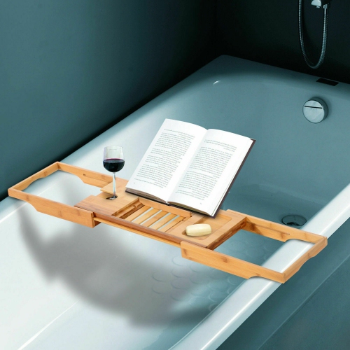 Bathtub Caddy Shelf Bath Tub Holder Bathroom Tray Wine Book Rack Stand