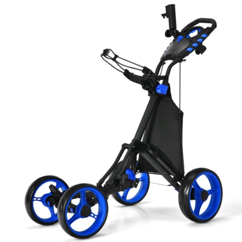 Chariot de golf pliable et léger à 4 roues, bleu