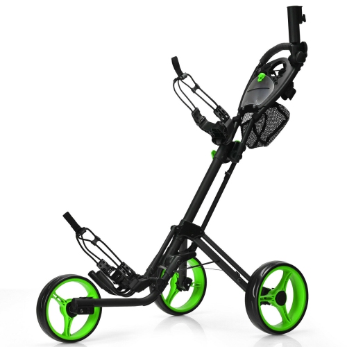 SLICKBLUE  Folding 3 Wheels Golf Push Cart With Brake Scoreboard Adjustable Handle-Green