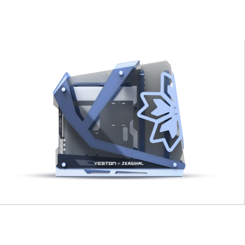 Zeaginal ZC-09 X YESTON Tempered Glass Mini Computer Case Support 360mm+240mm Radiator Support M-ATX/ ITX Motherboard USB3.0 -Blue & White Version