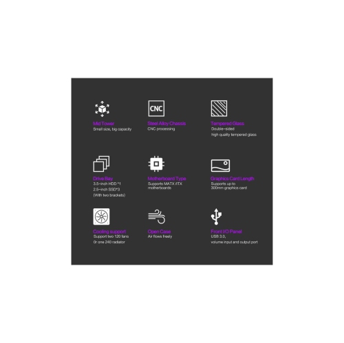 H.E. ZC-01M Mini Tempered Glass Computer Case Support 120MM/ 240mm Radiator Support M-ATX /ITX Motherboard USB 3.0 -Silver