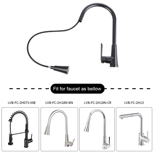 59-inch Nylon Pull-Down Kitchen Faucet Replacement Hose with Matte Black Finish Head Fit for Most Faucet