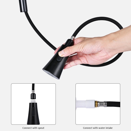 59-inch Nylon Pull-Down Kitchen Faucet Replacement Hose with Matte Black Finish Head Fit for Most Faucet