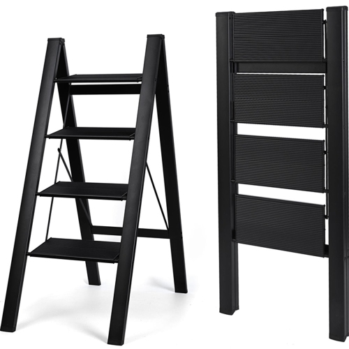 4 Step 17.32 inch Foldable Ladder, Lightweight Folding Aluminum Step Stool 330lbs Capacity for Home Kitchen Office Garden Household - Yardlab