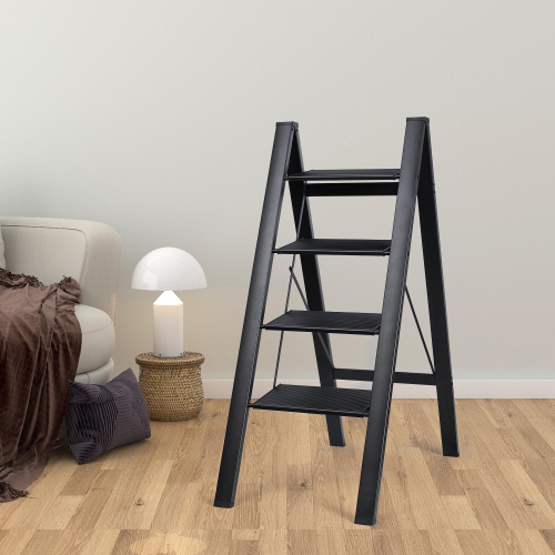 4 Step 17.32 inch Foldable Ladder, Lightweight Folding Aluminum Step Stool 330lbs Capacity for Home Kitchen Office Garden Household - Yardlab