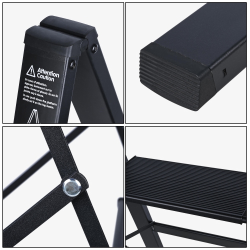 4 Step 17.32 inch Foldable Ladder, Lightweight Folding Aluminum Step Stool 330lbs Capacity for Home Kitchen Office Garden Household - Yardlab